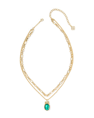 Daphne Bow Gold Multi Strand Necklace in Pine Illusion
