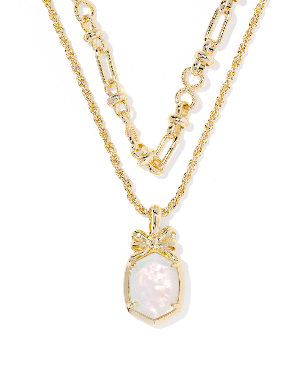 Daphne Bow Gold Multi Strand Necklace in Crystal Ivory Illusion
