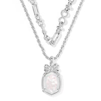 Daphne Bow Silver Multi Strand Necklace in Crystal Ivory Illusion