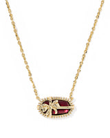 Elisa Bow Gold Short Pendant Necklace in Dark Burgundy Illusion

