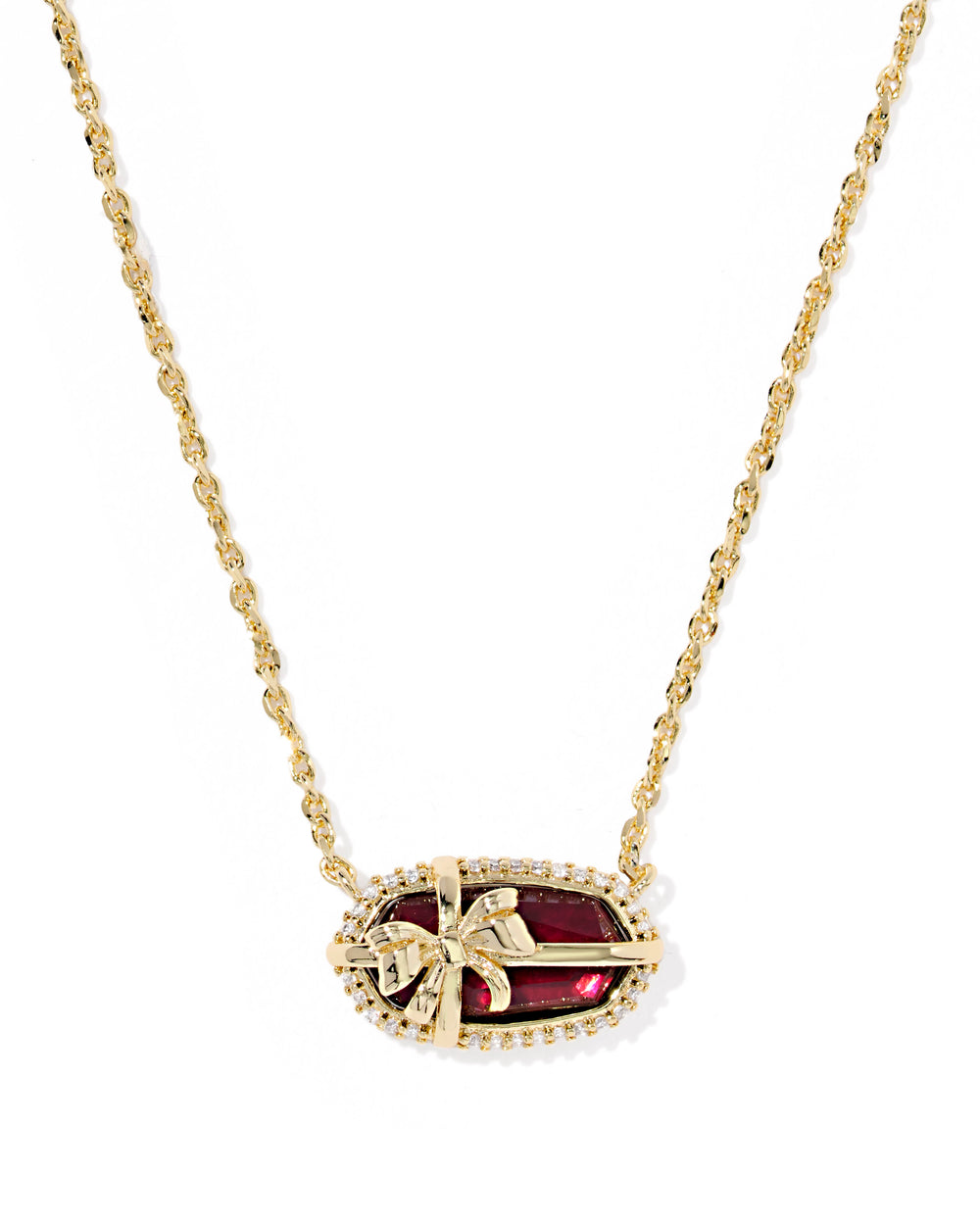 Elisa Bow Gold Short Pendant Necklace in Dark Burgundy Illusion