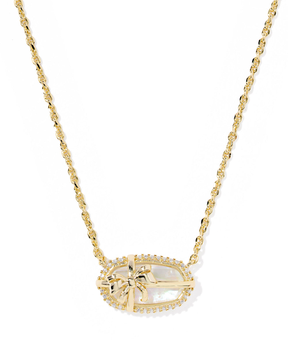 Elisa Bow Gold Short Pendant Necklace in Crystal Ivory Illusion