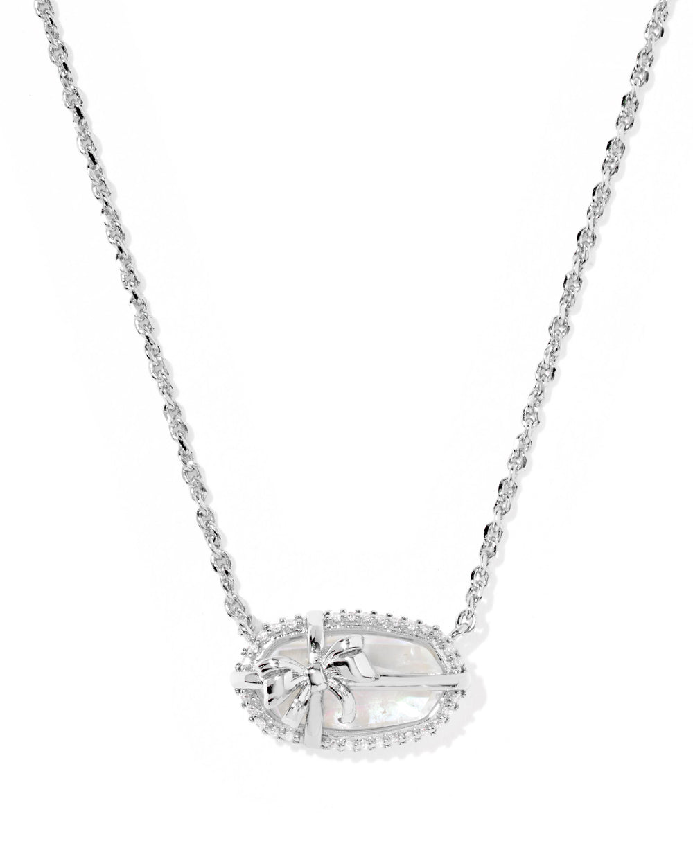 Elisa Bow Silver Short Pendant Necklace in Crystal Ivory Illusion