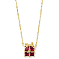 Present Gold Short Pendant Necklace in Red Crystal