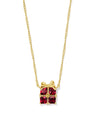 Present Gold Short Pendant Necklace in Red Crystal