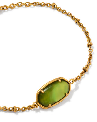 Tiger Striped Elaina Vintage Gold Delicate Chain Bracelet in Chartreuse Green Mother of Pearl