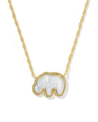 Elephant Gold Short Pendant Necklace in Light Grey Mother of Pearl