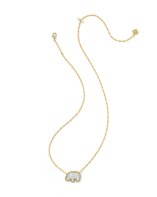 Elephant Gold Short Pendant Necklace in Light Grey Mother of Pearl