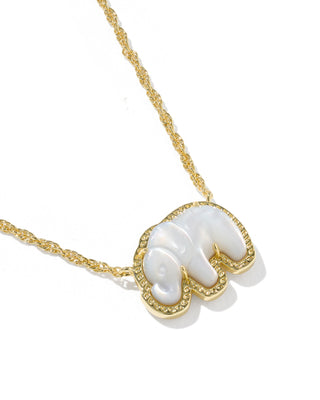 Elephant Gold Short Pendant Necklace in Light Grey Mother of Pearl