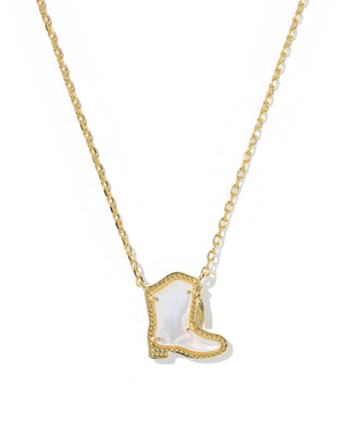 Drill Team Boot Gold Pendant Necklace in Ivory Mother of Pearl