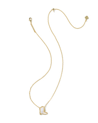 Drill Team Boot Gold Pendant Necklace in Ivory Mother of Pearl