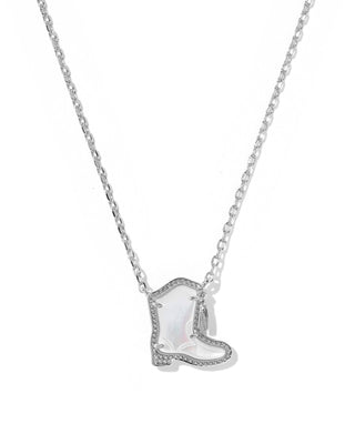 Drill Team Boot Silver Pendant Necklace in Ivory Mother of Pearl