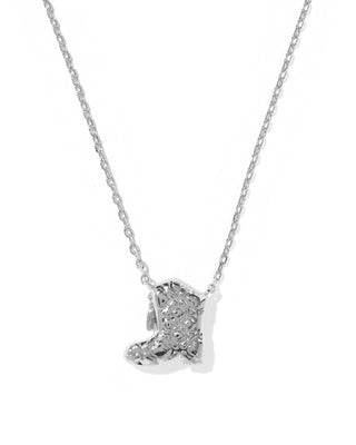 Drill Team Boot Silver Pendant Necklace in Ivory Mother of Pearl