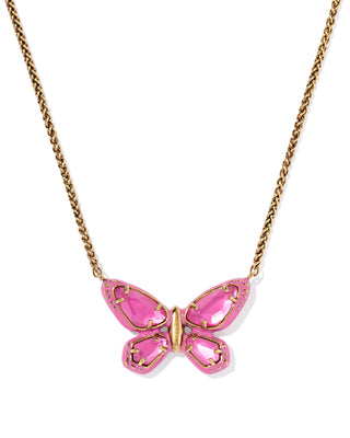 Dolly Parton x Kendra Scott Enamel Butterfly Vintage Gold Short Pendant Necklace in Pink Mix