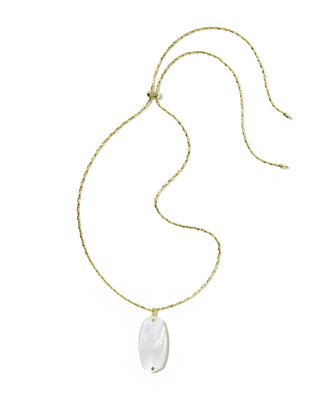 Danielle Riveted Gold Long Pendant Necklace in Ivory Mother of Pearl
