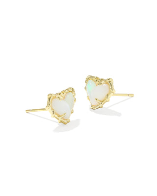 Dolly Parton x Kendra Scott Patchwork Ari Heart Gold Stud Earrings - White Mix