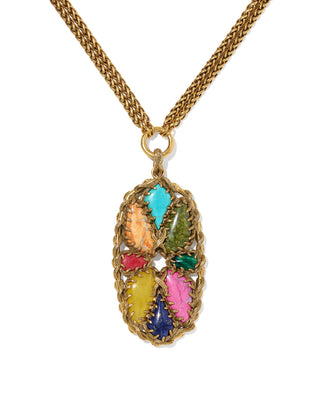 Dolly Parton Patchwork Long Pendant Necklace Vintage Gold in Bright Multi Mix