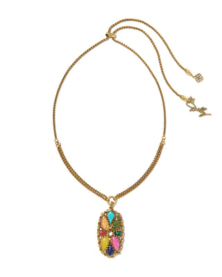 Dolly Parton Patchwork Long Pendant Necklace Vintage Gold in Bright Multi Mix