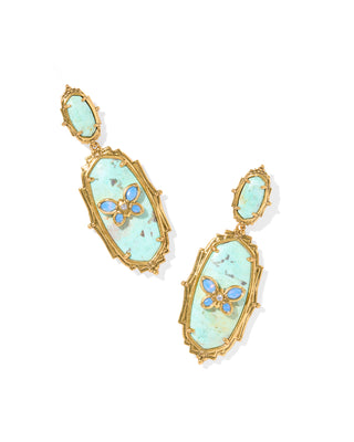 Dolly Parton - Elle Butterfly Vintage Gold Statement Earrings in Sea Green Chrysocolla