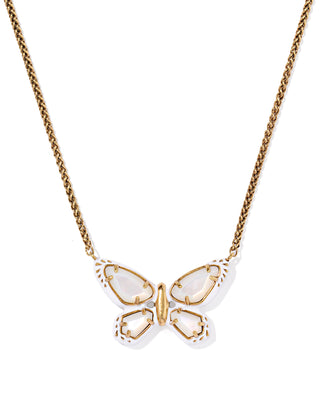 Dolly Parton - Enamel Butterfly Vintage Gold Pendant Necklace in White Mix