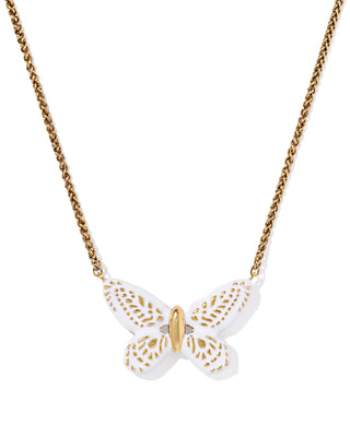 Dolly Parton - Enamel Butterfly Vintage Gold Pendant Necklace in White Mix