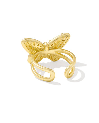 Dolly Parton - Gold Butterfly Cocktail Ring in Light Pink Iridescent Abalone