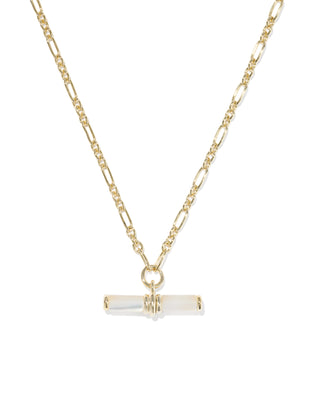 Bree Gold Beaded T Bar Short Pendant Necklace - Ivory Mother-of-Pearl