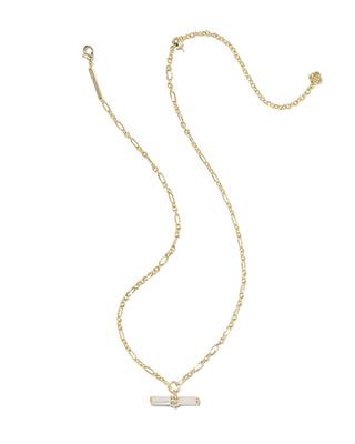 Bree Gold Beaded T Bar Short Pendant Necklace - Ivory Mother-of-Pearl