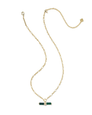 Bree Gold Beaded T Bar Short Pendant Necklace - Green Malachite