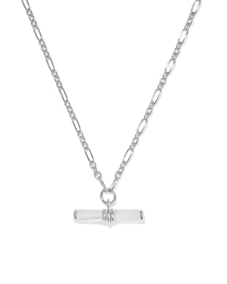 Bree Silver Beaded T Bar Short Pendant Necklace - Ivory Mother-of-Pearl