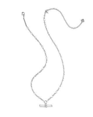 Bree Silver Beaded T Bar Short Pendant Necklace - Ivory Mother-of-Pearl