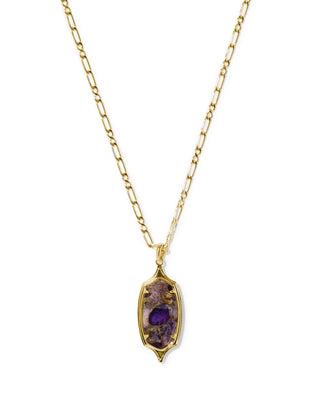 Dani Stepped Frame Gold Long Pendant Necklace in Bronze Veined Purple Amethyst