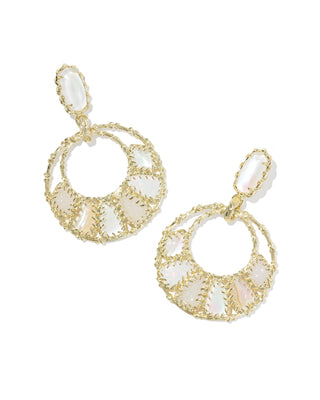 Dolly Parton x Kendra Scott Patchwork Open Frame Gold Statement Earrings in White Mix