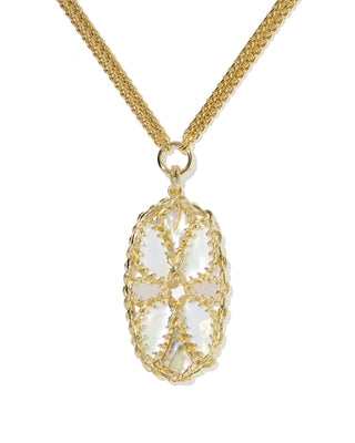 Dolly Parton Patchwork Long Pendant Necklace Vintage Gold in White Mix