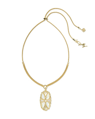 Dolly Parton Patchwork Long Pendant Necklace Vintage Gold in White Mix