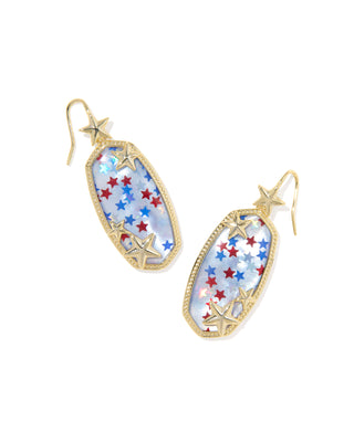 Elle Multi Star Gold Earrings in Red White Blue Illusion