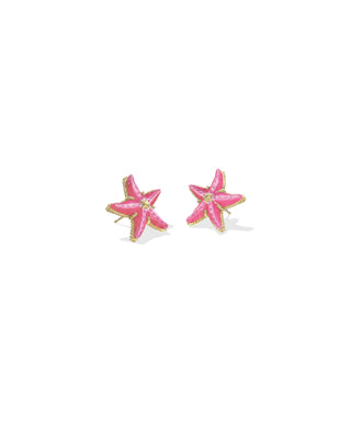Parker Starfish Gold Stud Earring in Bright Pink Mother of Pearl