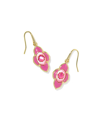 Abbie Medallion Small Gold Drop Earring in Hot Pink Mix