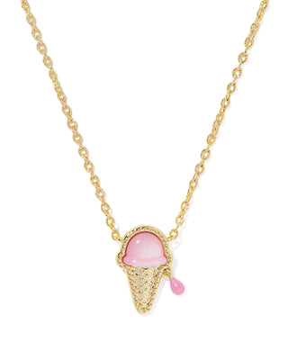 Ice Cream Gold Pendant Necklace in Pastel Pink Mother of Pearl