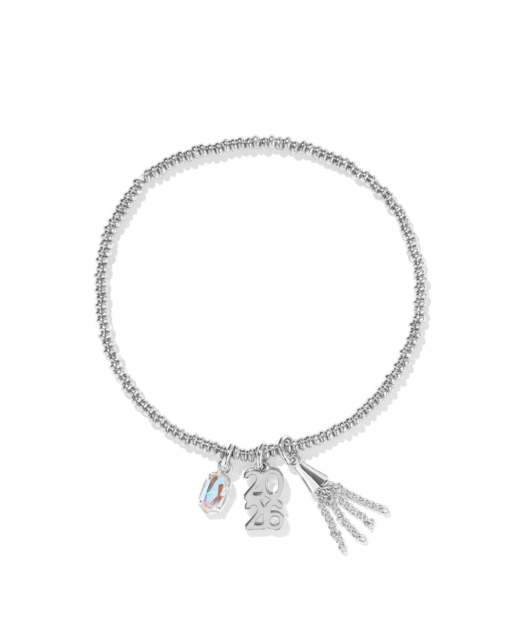 2026 Silver Graduation Stretch Bracelet in Dichroic Glass