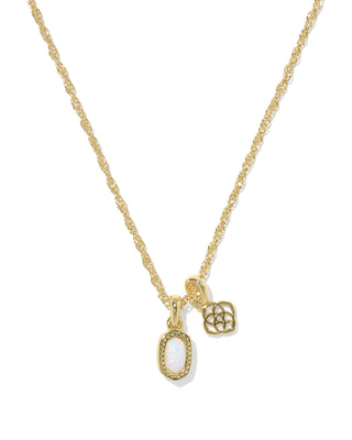 Mini Elisa Dira Gold Necklace in Bright White Opal