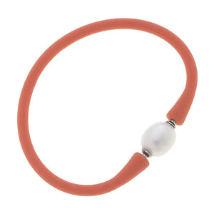 Bali Freshwater Pearl Silicone Bracelet in Coral