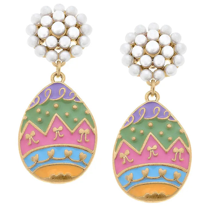 Remi Easter Egg Pearl Cluster Enamel Earrings in Multi