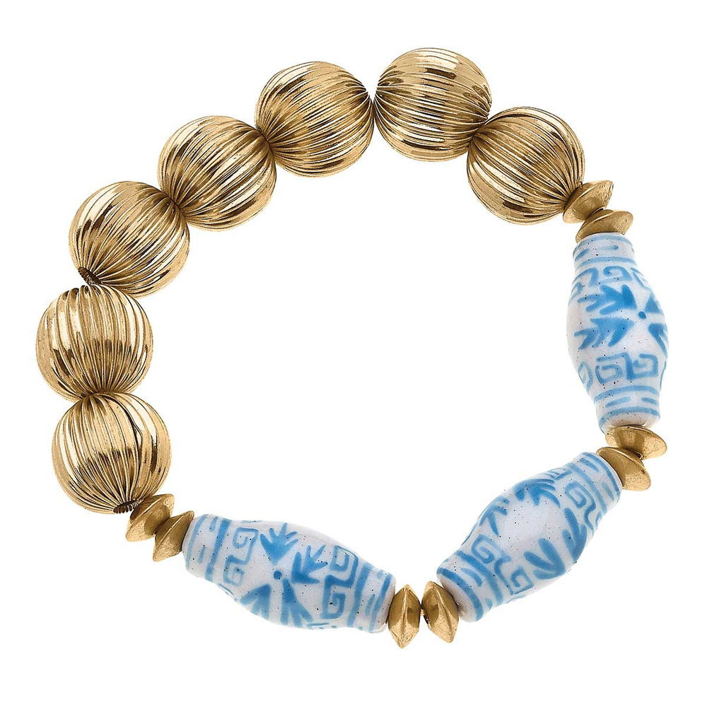 Quincy Porcelain & Ribbed Metal Bracelet in Wedgwood Blue