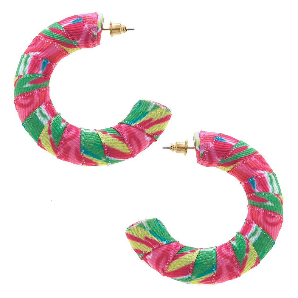 Reese Tropical Statement Hoop Earrings in Pink