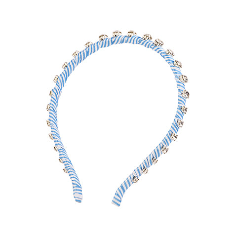 Embellished Skinny Headband - Frenchie Blue Stripe