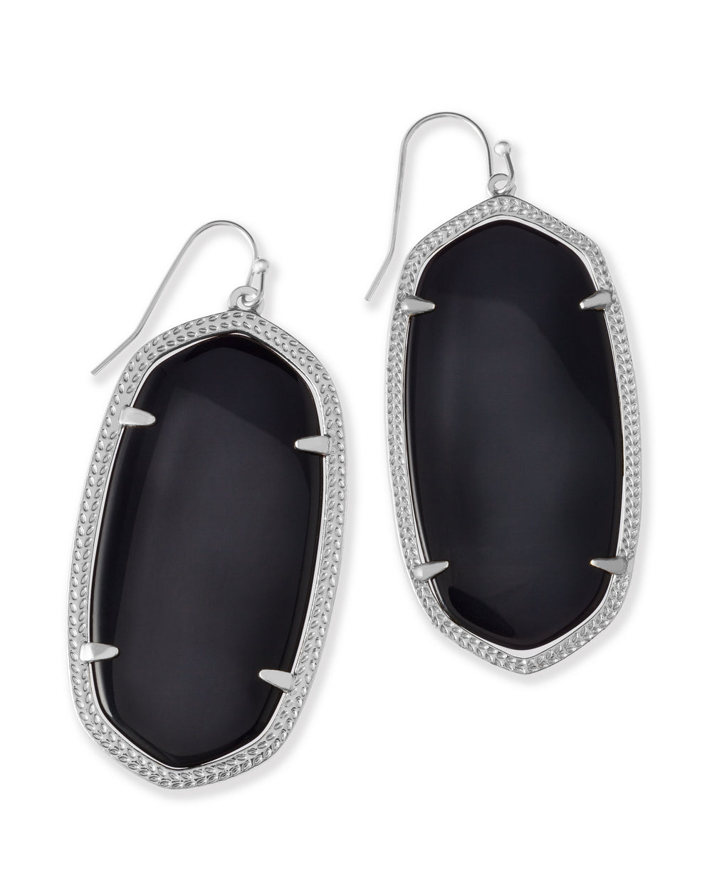 Danielle Silver Drop Earrings in Black Opaque Glass