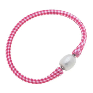 Bali Freshwater Pearl Silicone Bracelet in Pink Gingham