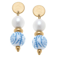 Annabelle Porcelain & Pearl Drop Earrings in Wedgwood Blue
