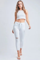 YMI - High-Rise White Distressed Crop Jean

